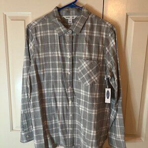 NWT Old Navy Gray Light Flannel Shirt Size Large